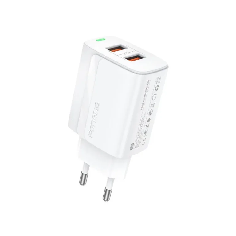 Φορτιστής Ταξιδίου Ταχείας Φόρτισης Foneng EU63 με Διπλή Έξοδο 2xUSB A 12W 2.4A Λευκό | Shopin.gr