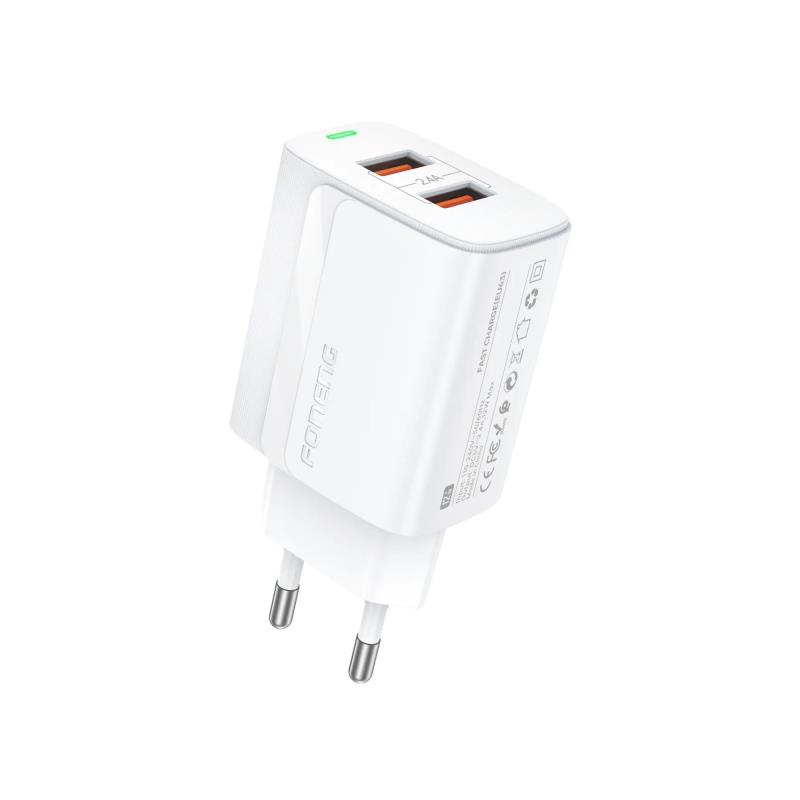 Φορτιστής Ταξιδίου Ταχείας Φόρτισης Foneng EU63 με Διπλή Έξοδο 2xUSB A 12W 2.4A Λευκό | Shopin.gr