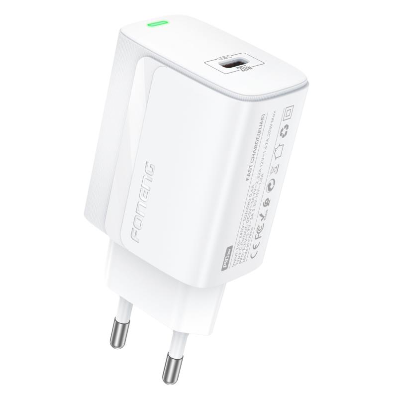 Φορτιστής Ταξιδίου Ταχείας Φόρτισης Foneng EU65 με Έξοδο USB C PD 20W 3A Λευκό | Shopin.gr