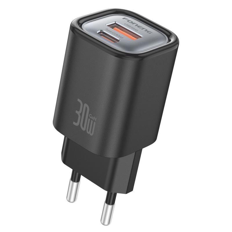 Φορτιστής Ταξιδίου Ταχείας Φόρτισης Foneng EU71 με Διπλή Έξοδο USB Α & USB C GaN PD 30W Μαύρο | Shopin.gr