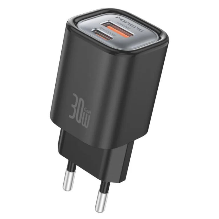 Φορτιστής Ταξιδίου Ταχείας Φόρτισης Foneng EU71 με Διπλή Έξοδο USB Α & USB C GaN PD 30W Μαύρο | Shopin.gr