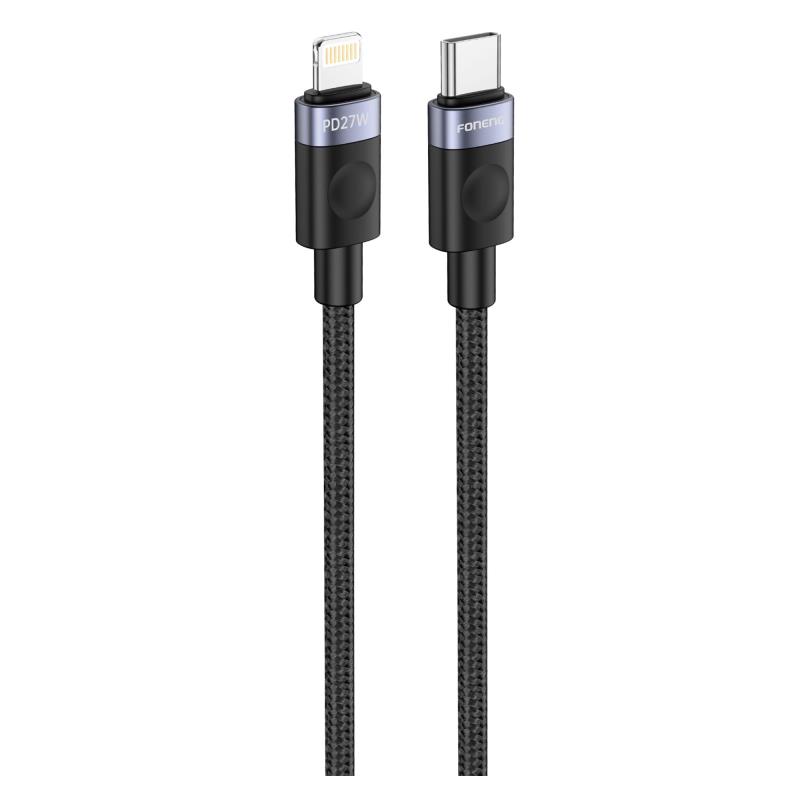 Καλώδιο Σύνδεσης USB 2.0 Foneng X115 Metal Head Braided USB C σε Lightning PD 27W 1m Μαύρο | Shopin.gr