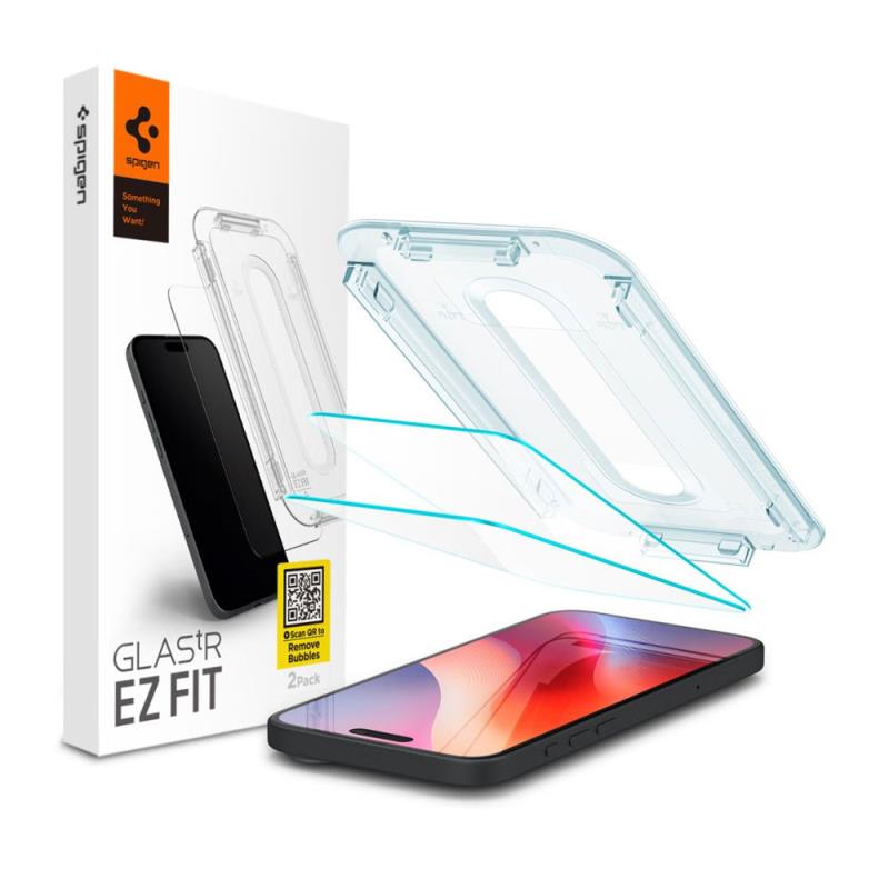 Tempered Glass Full Face Spigen Glas.tR EZ-FIT Apple iPhone 16 Pro/ 17/ 17 Pro Διάφανο (2 τεμ.) | Shopin.gr