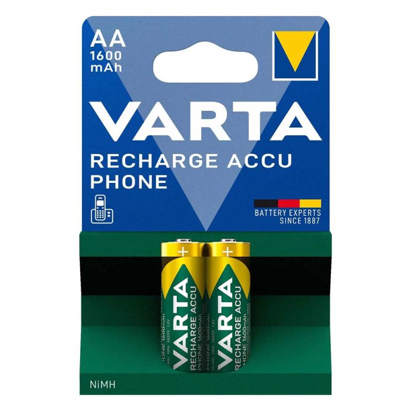 Μπαταρία Επαναφορτιζόμενη Varta AA 1600mAh NiMH Phone Power (2 τεμ.) | Shopin.gr