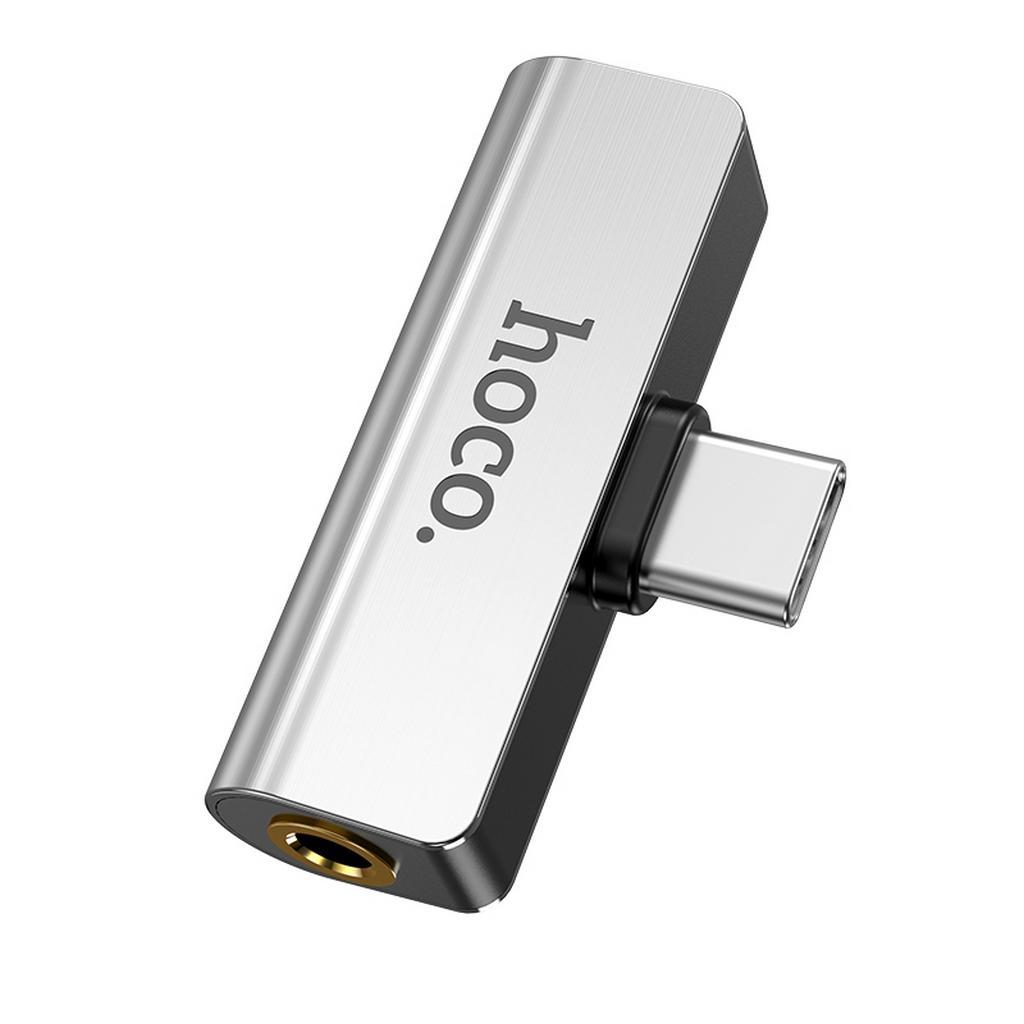 Αντάπτορας Hoco LS26 2 σε 1 USB-C σε USB-C και 3.5mm 1.5A Ασημί | Αντάπτορες - shopin.gr