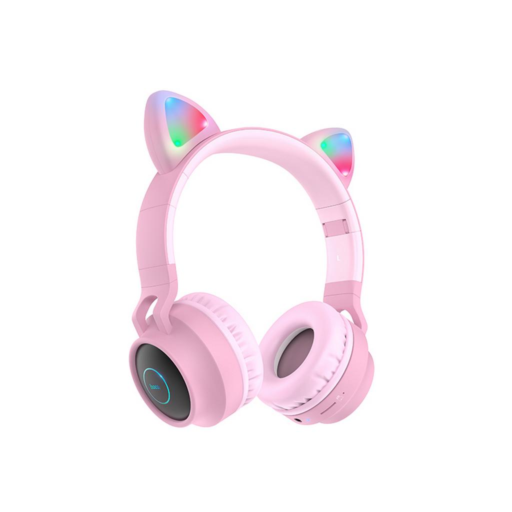Wireless Ακουστικά Stereo Hoco W27 Cat ear Ροζ 300mAh Micro SD και AUX | Bluetooth - shopin.gr