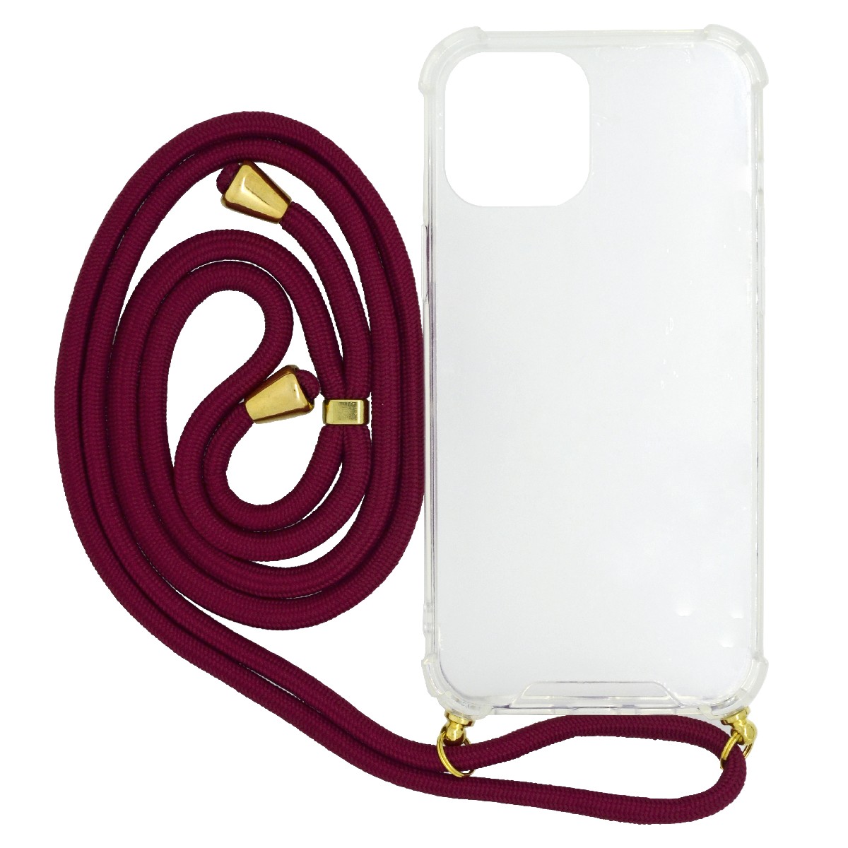 Θήκη Ancus Crossbody για Apple iPhone 12 Pro Max Διάφανη με Κορδόνι Μπορντώ | Θήκες - shopin.gr