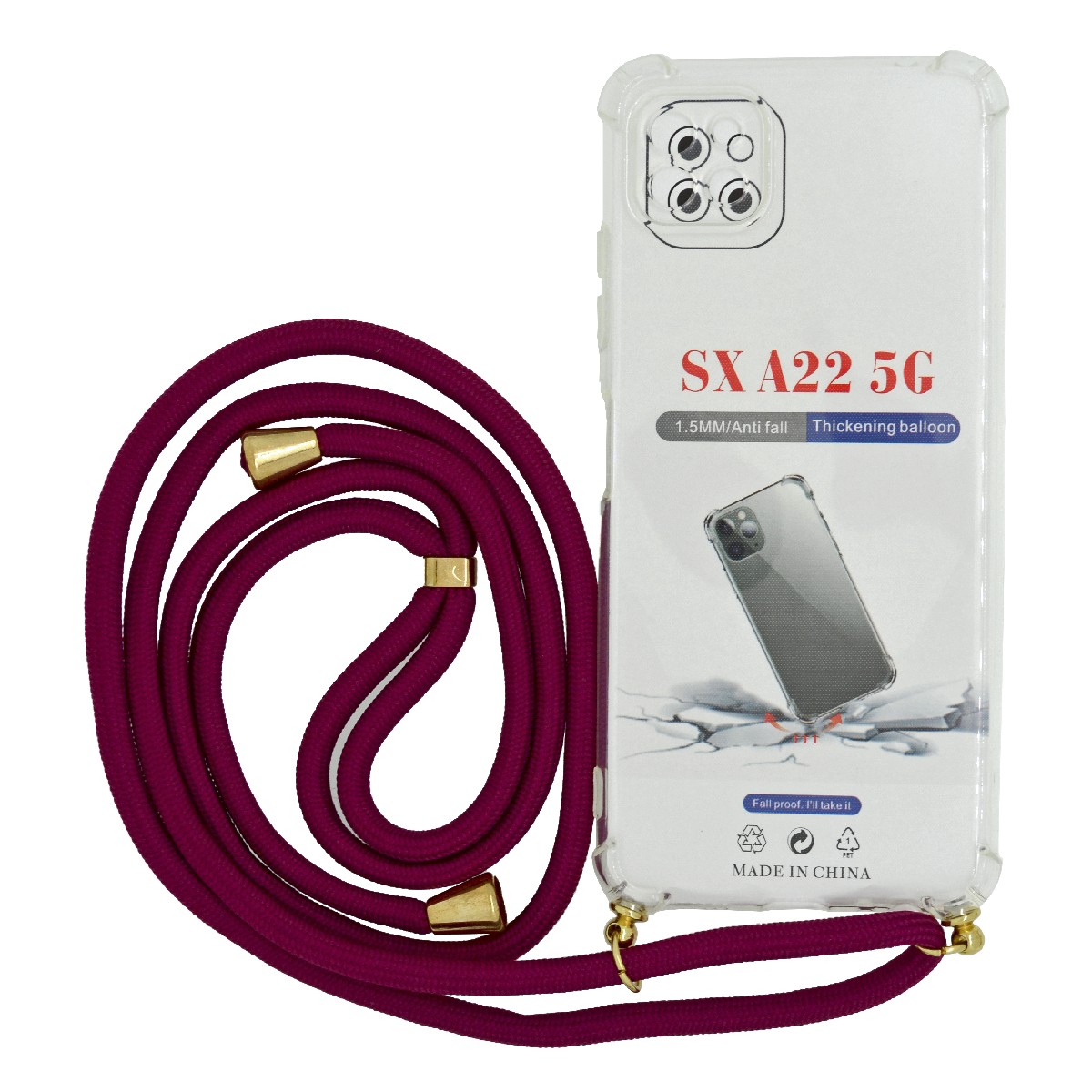 Θήκη Ancus Crossbody για Samsung SM-A226F Galaxy A22 5G Διάφανη με Κορδόνι Μπορντό | Θήκες - shopin.gr