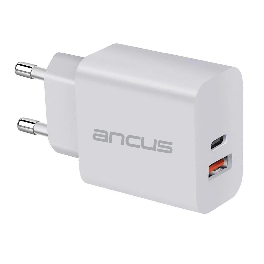 Φορτιστής Ταξιδίου Switching Ancus Supreme Series C70D Dual Fast Charge με USB/USB-C Έξοδο QC3.0 PD30W Λευκό | Φορτιστές - shopin.gr
