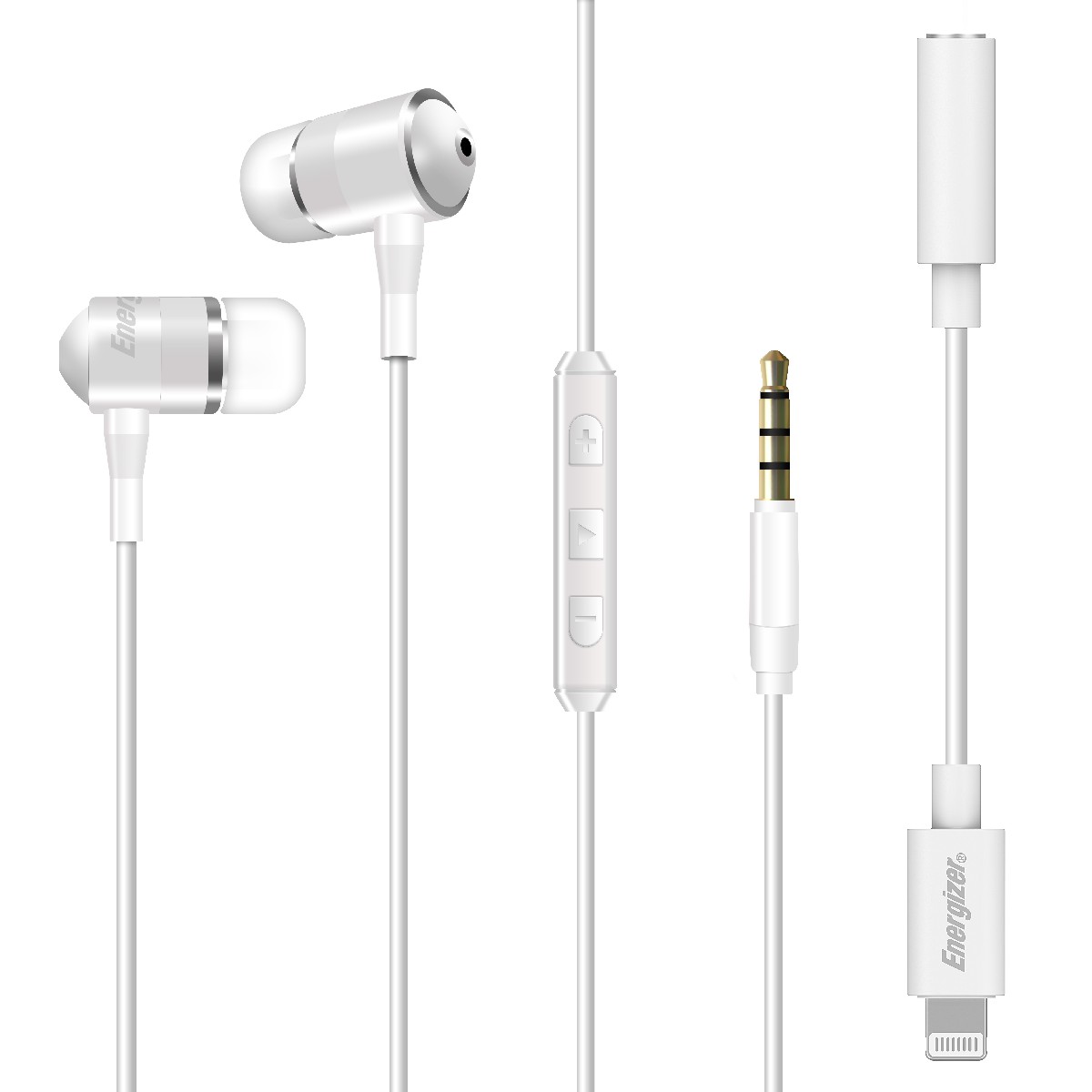 Hands Free Energizer UIL35WH Metal Stereo 3.5mm  με Αντάπτορα Lightning Apple Certified MFi σε 3.5mm και Πλήκτρα Λειτουργίας 1.2m Λευκό | Hands Free - shopin.gr