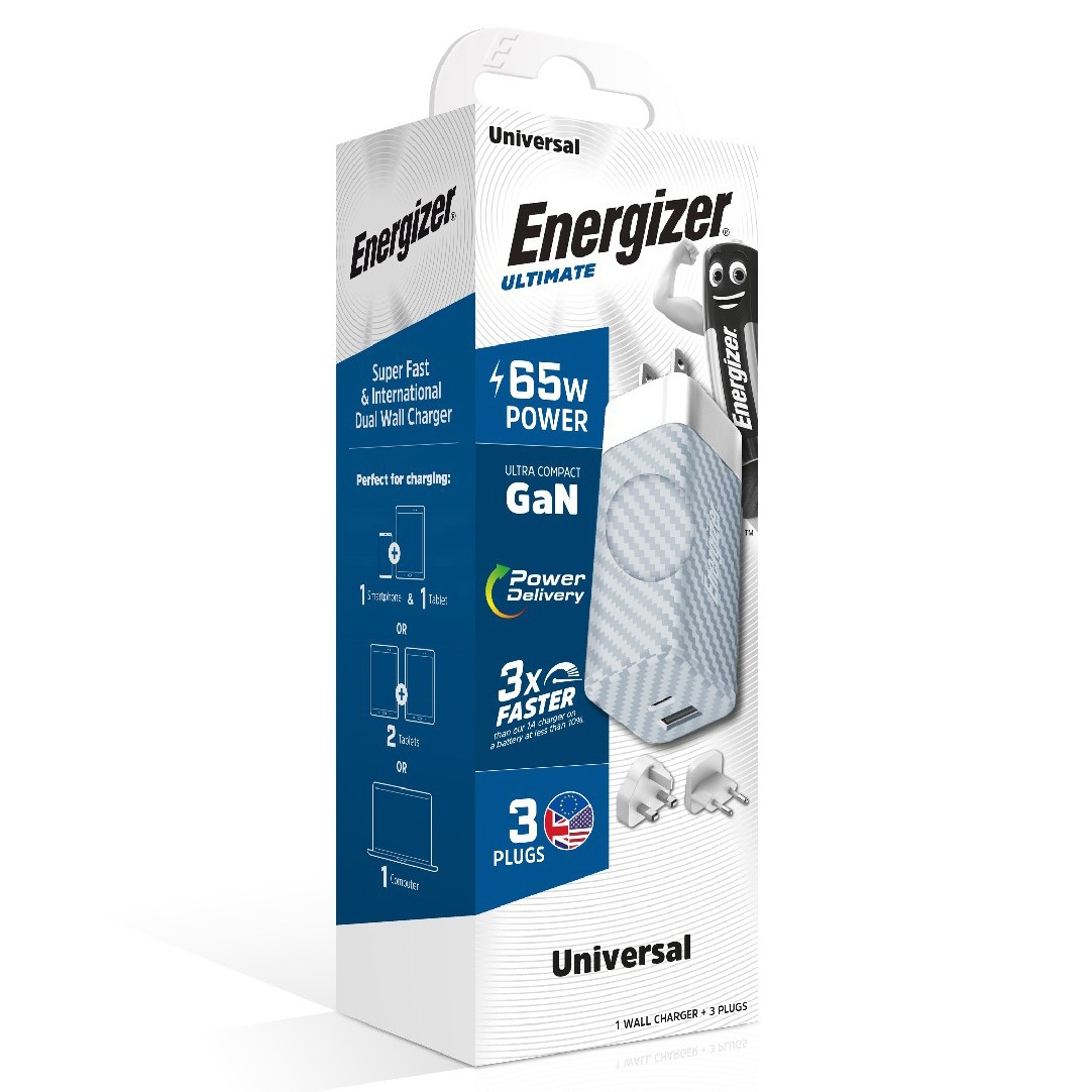 Φορτιστής Ταξιδίου Energizer A65MU PD65W Γρήγορης Φόρτισης 1 x USB-C 1 x USB-A   EU / UK / US Ασημί GaN Tech | Φορτιστές - shopin.gr