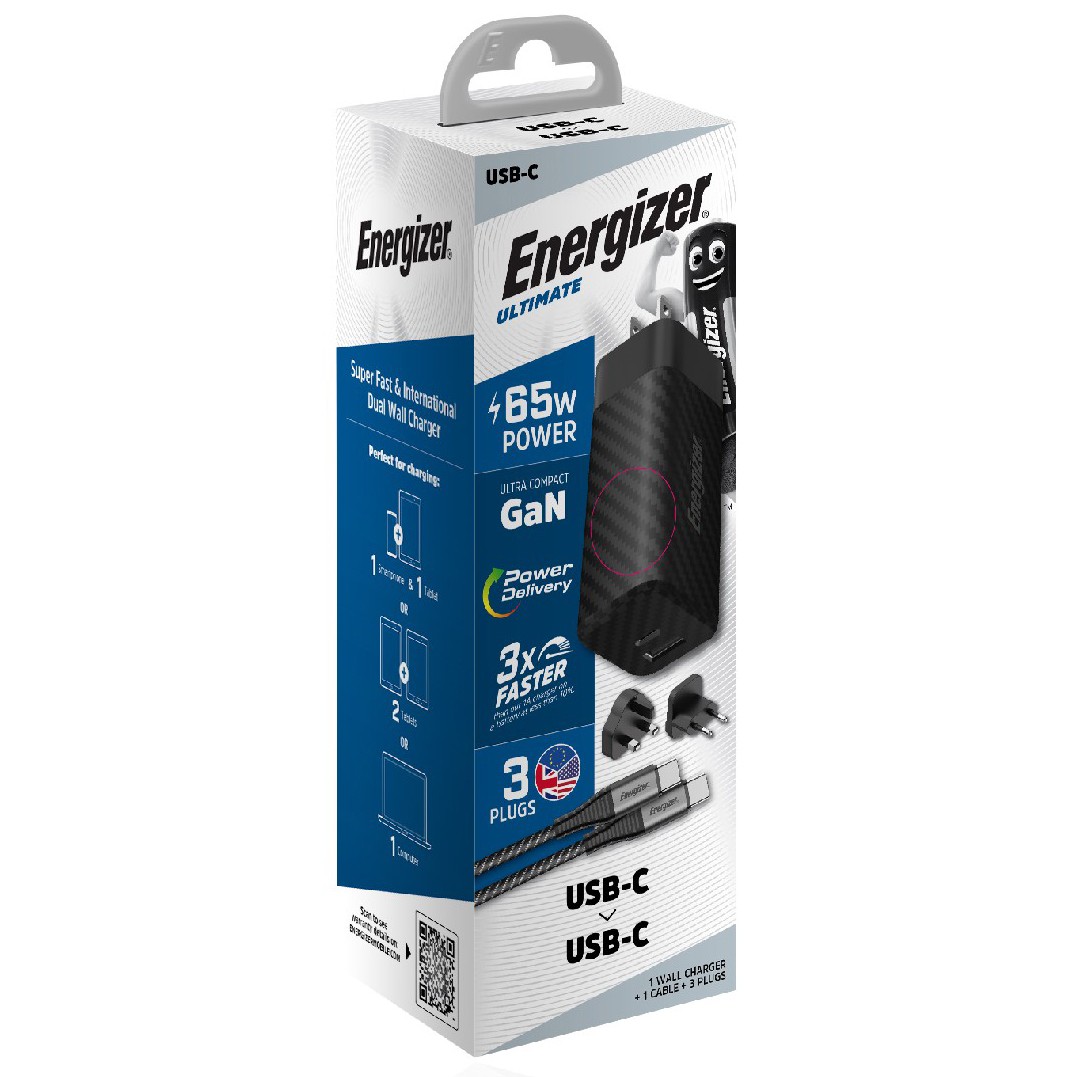 Φορτιστής Ταξιδίου Energizer A65MUC PD65W με Έξοδο USB-C/USB-A  Μαύρο GaN Tech με Καλώδιο USB-C σε USB-C | Φορτιστές - shopin.gr