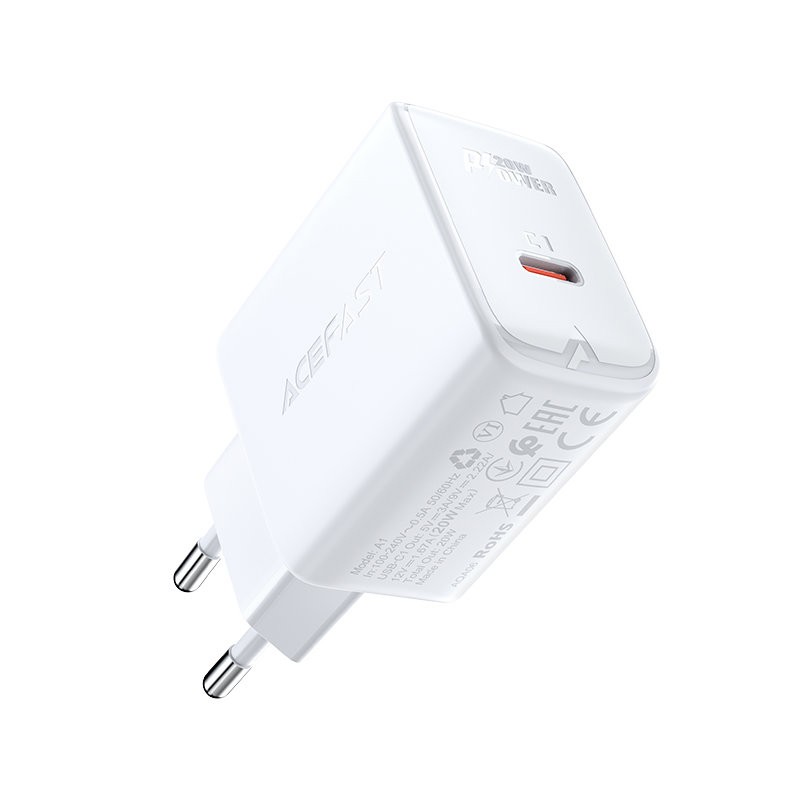 Φορτιστής Ταξιδίου Acefast A1 Fast Charging USB-C PD3.0 PD20W QC3.0 / QC2.0 5V / 2.4A Λευκός | Φορτιστές - shopin.gr