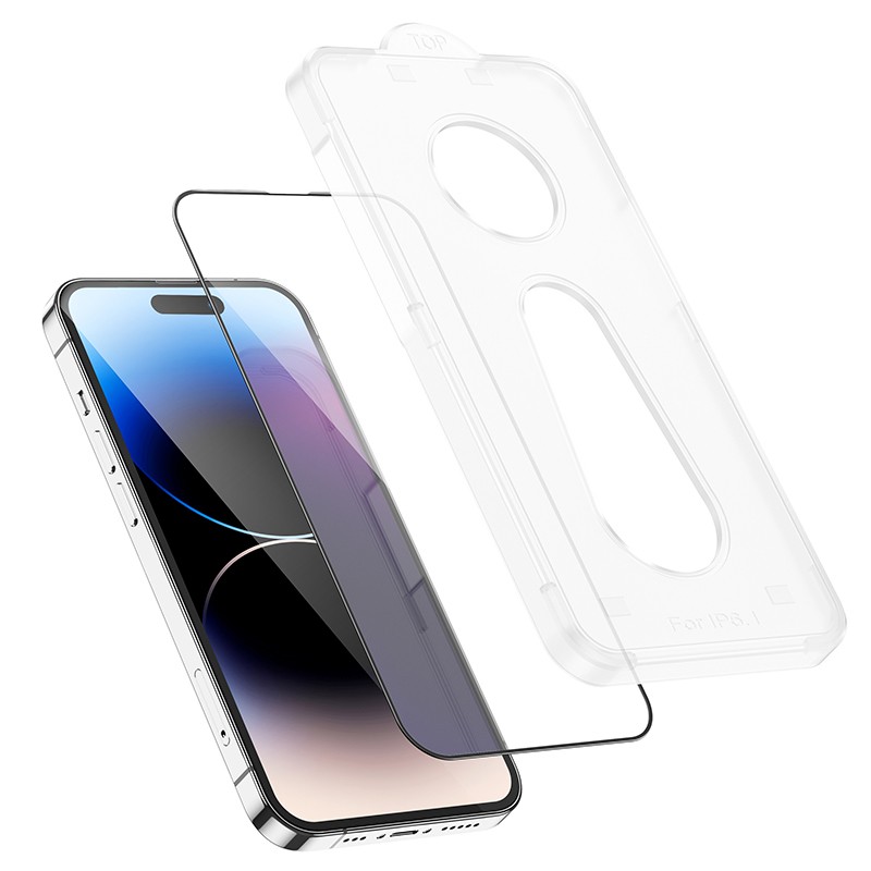 Tempered Glass Hoco A33 9Η Full Screen Protection 0.33mm για Apple iPhone 14 Pro με Οδηγό για Εύκολη Τοποθέτηση | Προστασία Οθόνης - shopin.gr