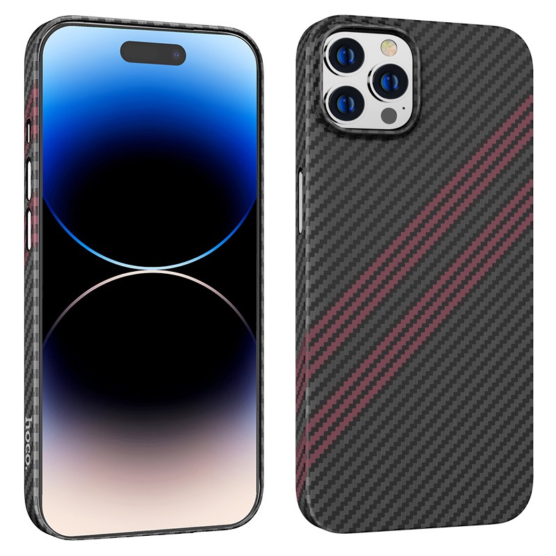 Θήκη Hoco Slim Kevlar Texture για Apple iPhone 14 Pro Max Μαύρο Κόκκινη | Θήκες - shopin.gr