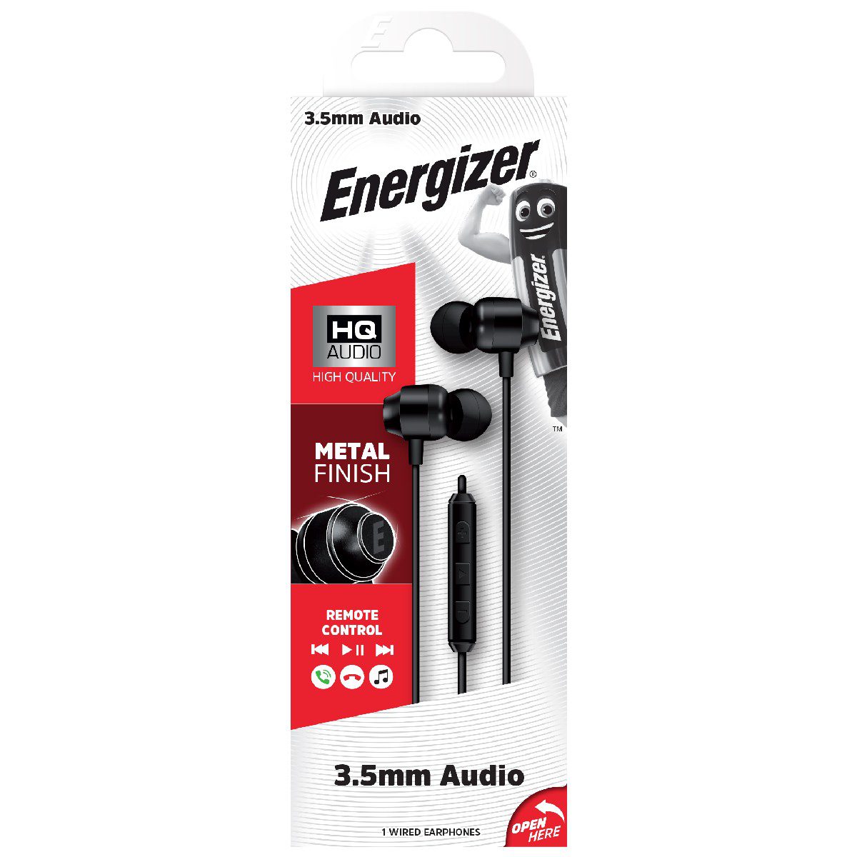 Hands Free Energizer CIA10 Metal Stereo 3.5mm Μαύρα με Μικρόφωνο και Πλήκτρο Πολλαπλών Λειτουργιών 1.2m | Hands Free - shopin.gr