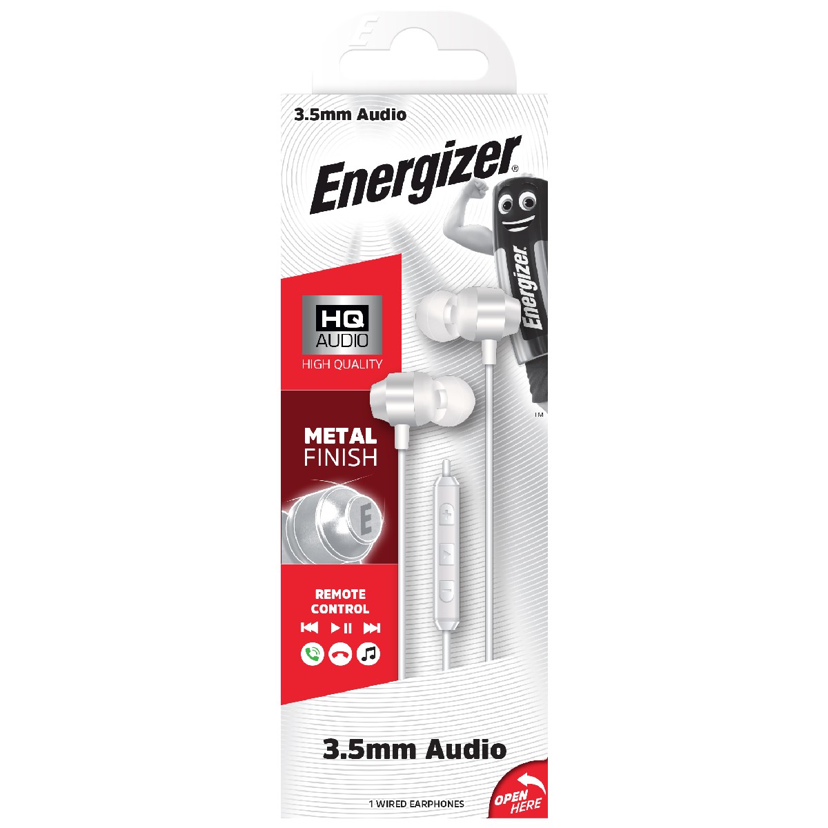 Hands Free Energizer CIA10 Metal Stereo 3.5mm Λευκό με Μικρόφωνο και Πλήκτρο Πολλαπλών Λειτουργιών 1.2m | Hands Free - shopin.gr