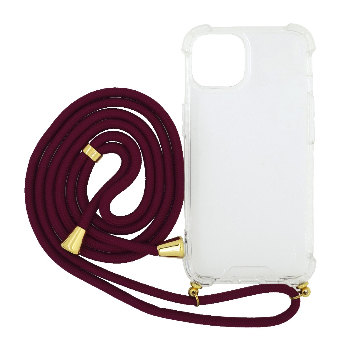 Θήκη Ancus Crossbody για Apple iPhone 14 Διάφανη με Κορδόνι Μπορντώ | Θήκες - shopin.gr