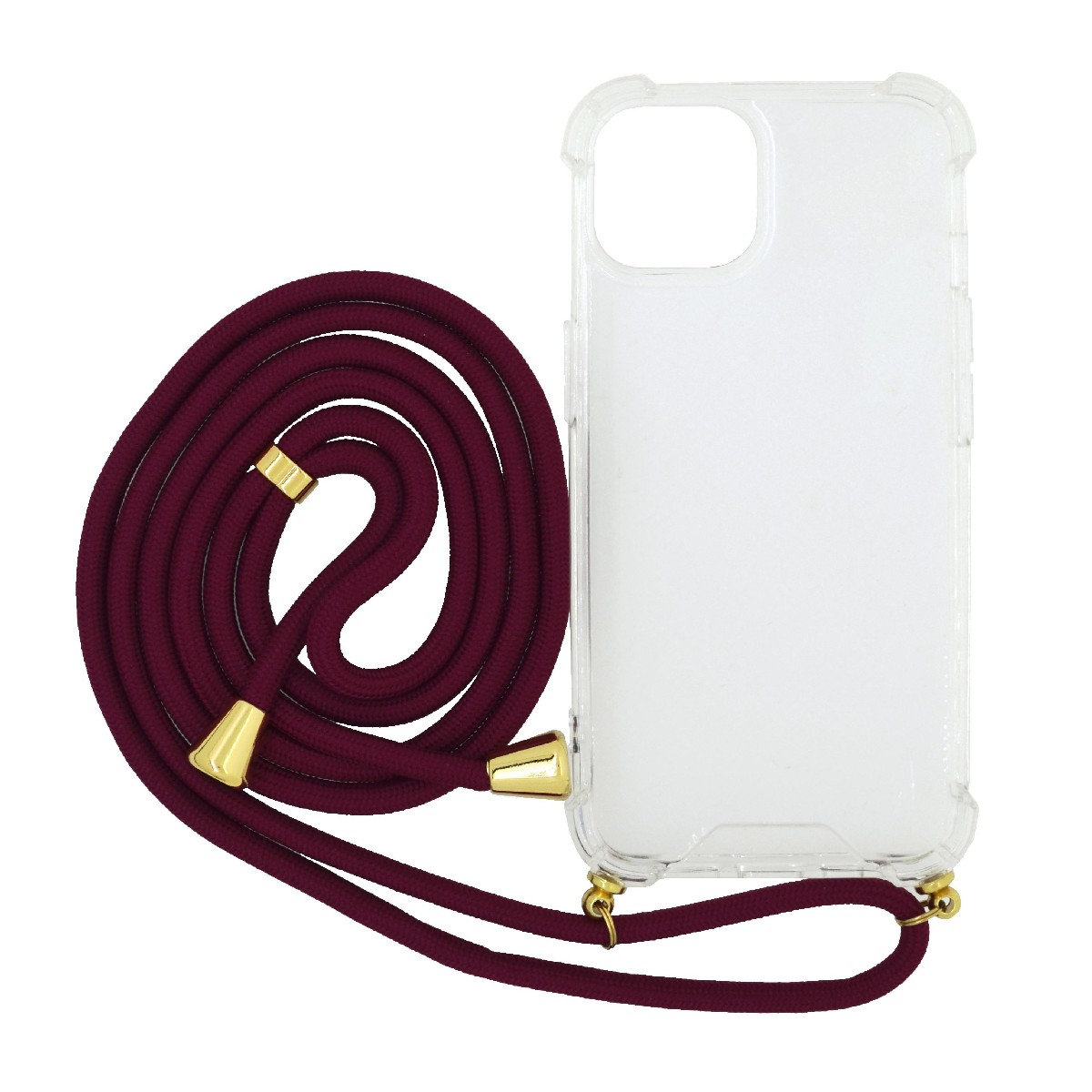 Θήκη Ancus Crossbody για Apple iPhone 14 Plus Διάφανη με Κορδόνι Μπορντώ | Θήκες - shopin.gr