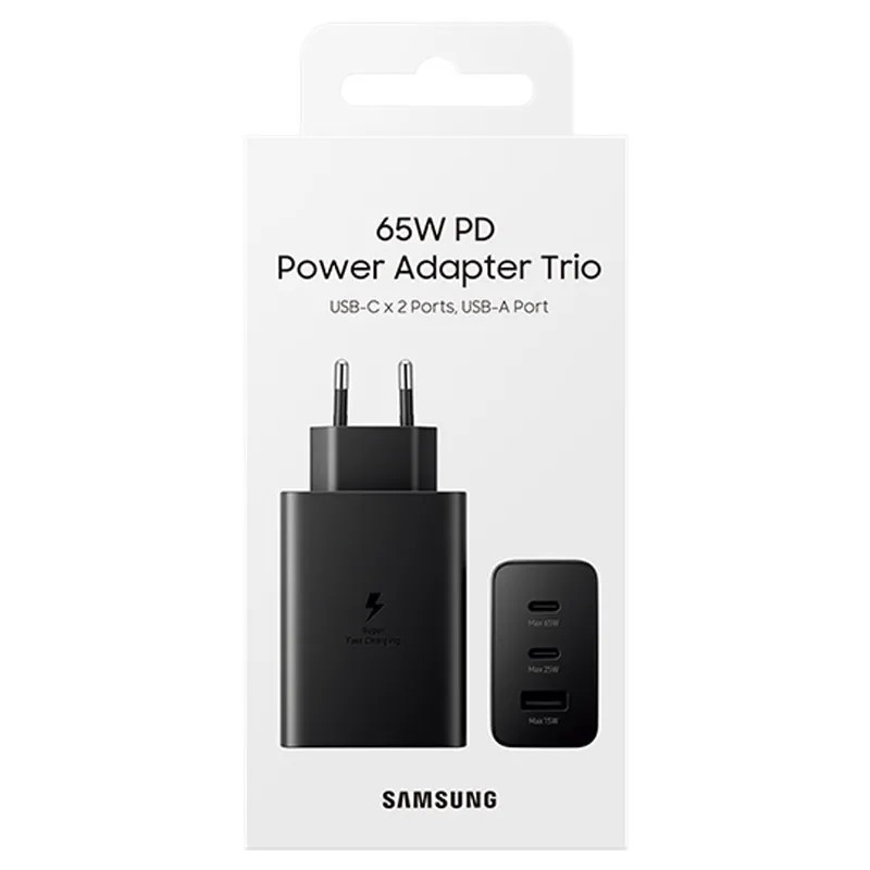 Φορτιστής Ταξιδίου Samsung T6530NBE Trio 2 x USB-C + USB PD3.0 65W 3A Μαύρος | Φορτιστές - shopin.gr