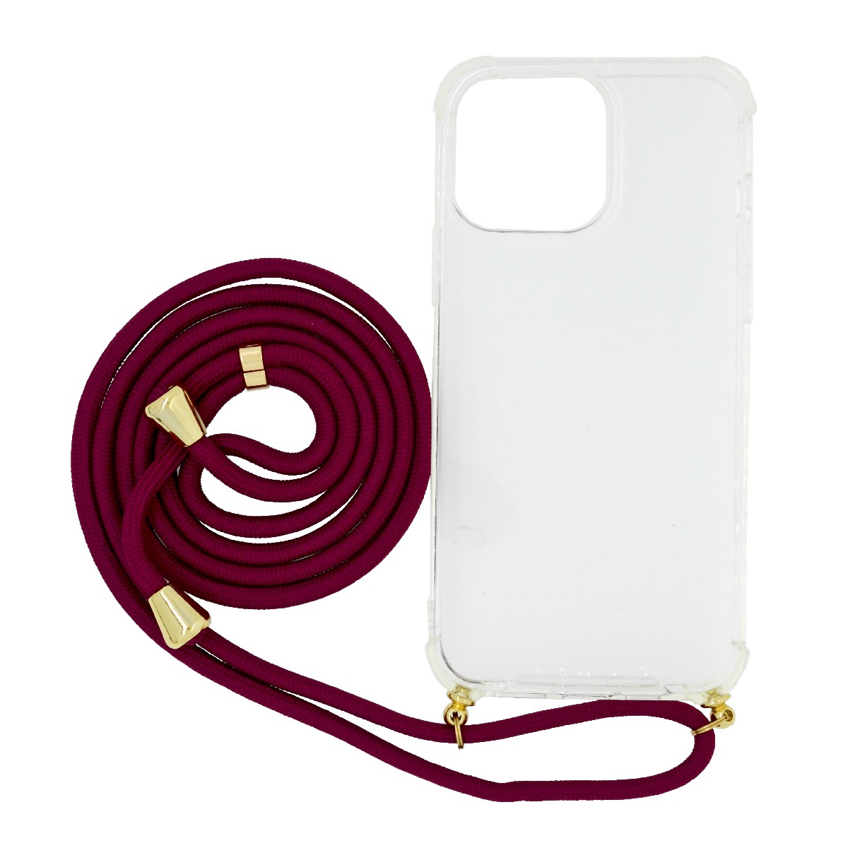 Θήκη Ancus Crossbody για Apple iPhone 13 Pro Max Διάφανη με Κορδόνι Μπορντό | Θήκες - shopin.gr