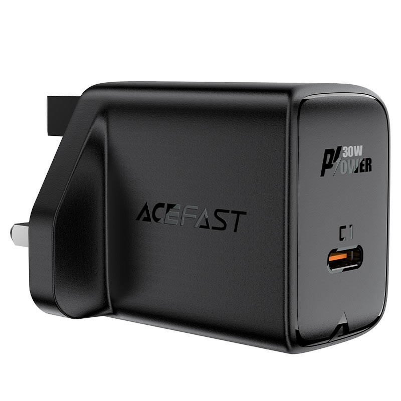 Φορτιστής Ταξιδίου Acefast A24 Fast Charging USB-C PD30W GaN Μαύρος με UK Plug | Φορτιστές - shopin.gr