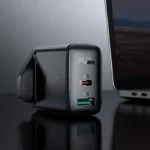 Φορτιστής Ταξιδίου Acefast A8 Fast Charging USB-C PD32W USB-A Μαύρος με UK Plug | Φορτιστές - shopin.gr