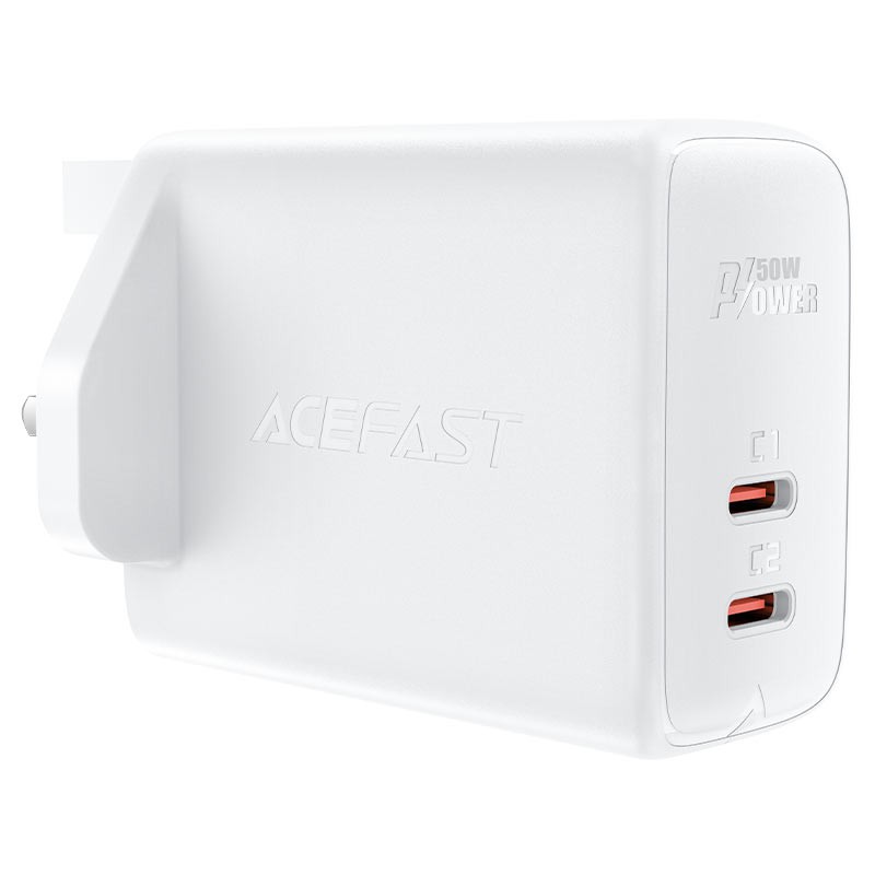 Φορτιστής Ταξιδίου Acefast A32 Fast Charging 2xUSB-C PD50W GaN Λευκός με UK Plug | Φορτιστές - shopin.gr