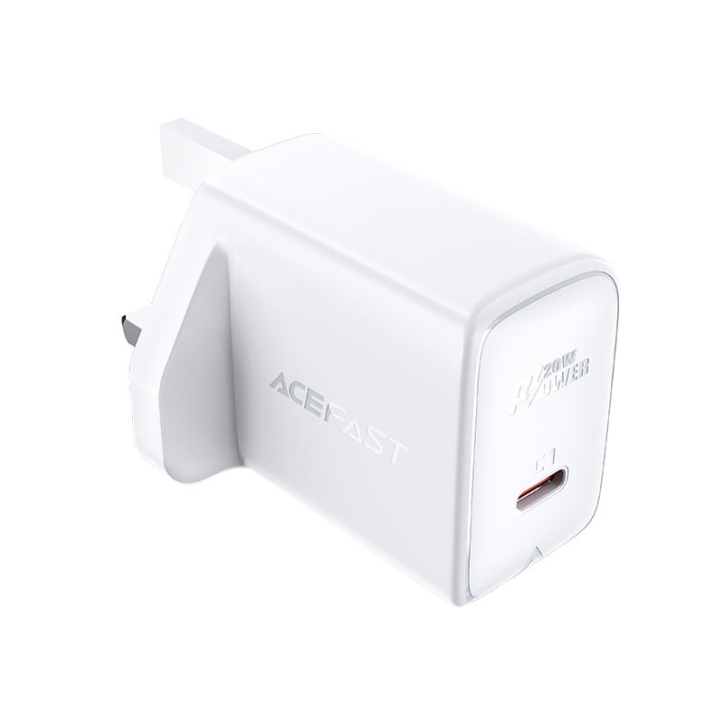 Φορτιστής Ταξιδίου Acefast A4 Fast Charging USB-C PD20W Λευκός με UK Plug | Φορτιστές - shopin.gr