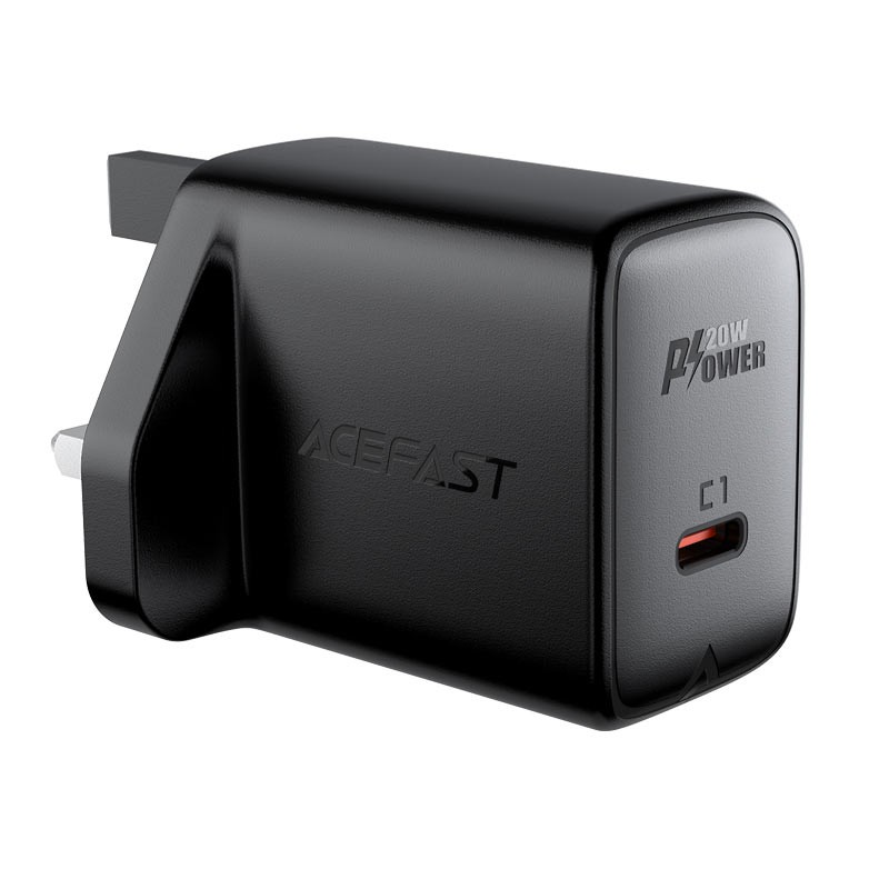 Φορτιστής Ταξιδίου Acefast A4 Fast Charging USB-C PD20W Μαύρος με UK Plug | Φορτιστές - shopin.gr