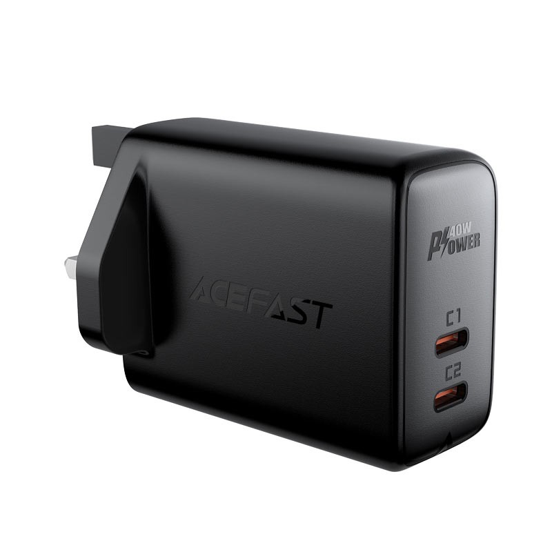 Φορτιστής Ταξιδίου Acefast A12 Fast Charging 2xUSB-C PD40W Μαύρος με UK Plug | Φορτιστές - shopin.gr