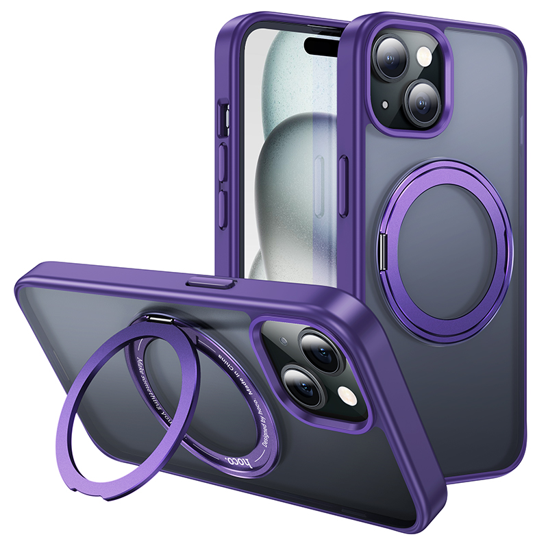 Θήκη Hoco Stand Magnetic Case 2 in 1 Mag-Charge 360° Rotating Ring για Apple iPhone 15 Μωβ | Θήκες - shopin.gr