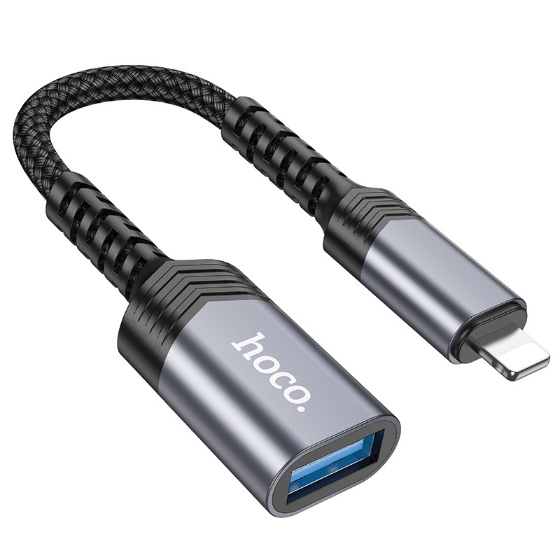 Αντάπτορας  Hoco UA24 Lightning σε USB με Λειτουργία OTG 480Mbps Δυνατότητα Φόρτισης 5V/2A και Κοντό Anti-bending Καλώδιο Γκρι | Αντάπτορες - shopin.gr
