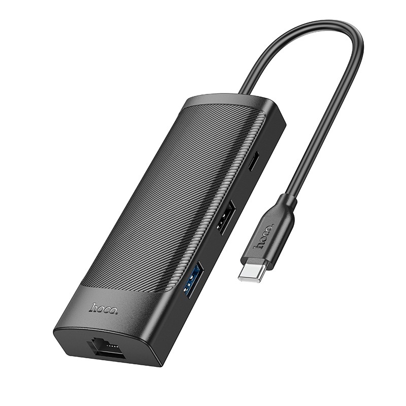 Αντάπτορας Hoco HB44 Easy Safe 8-in-1 USB-C σε USB 3.0 5Gbps USB 2.0 USB-C PD100W USB-C Micro SD TF Card  HDMI 4K και RJ45 | Αντάπτορες - shopin.gr