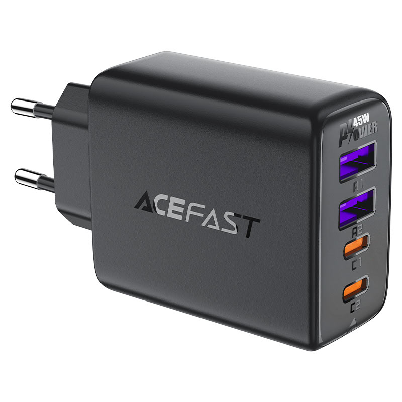 Φορτιστής Ταξιδίου Acefast A61 Fast Charging με 2xUSB-C + 2xUSB-A PD45W GaN Μαύρο | Φορτιστές - shopin.gr