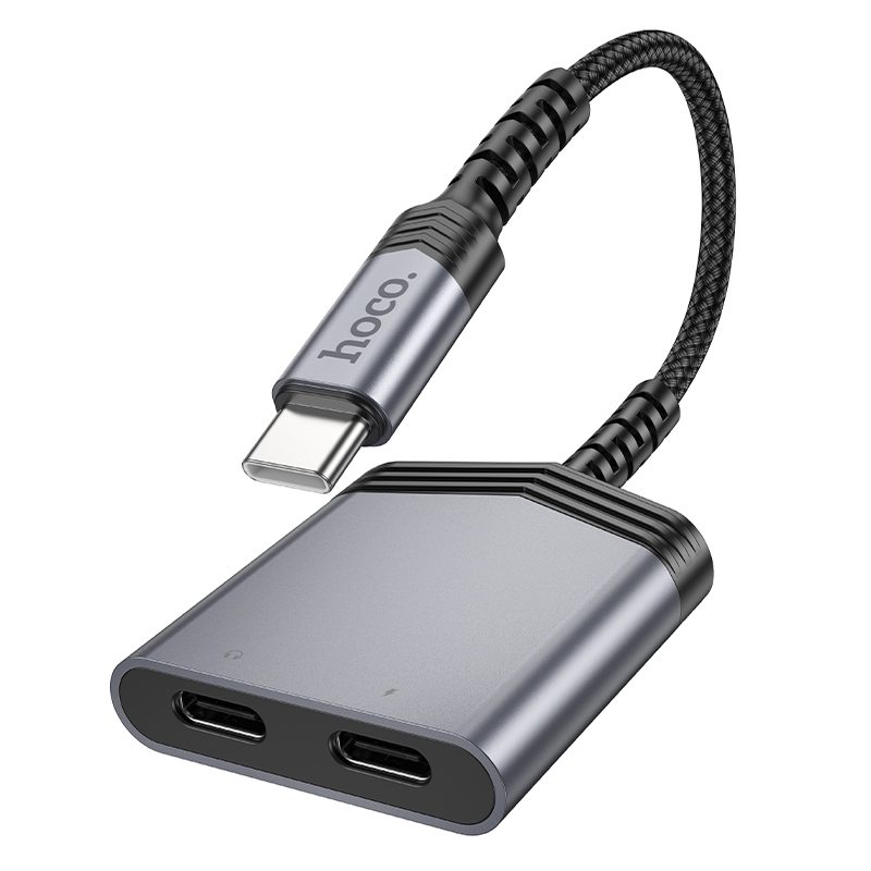 Αντάπτορας Hoco LS40 USB-C με Διπλή Εξοδο σε 2xUSB-C για Τροφοδοσία και Ηχο Γκρί | Αντάπτορες - shopin.gr