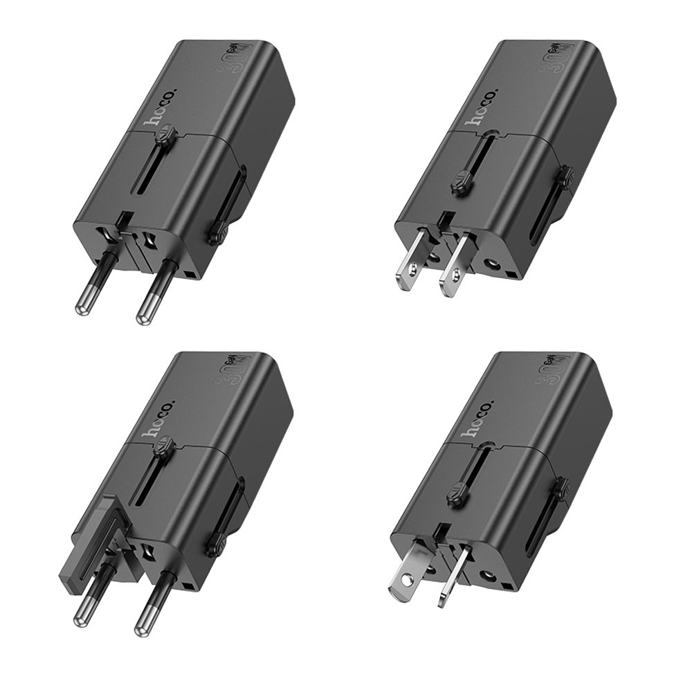 Φορτιστής Ταξιδίου Hoco AC25 Universal Converter US/EU/AU/ UK USB-C PD30W GaN Μαύρος | Φορτιστές - shopin.gr