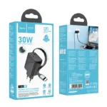 Φορτιστής Ταξιδίου Hoco N58  PD30W GaN με 1χUSB-C Θύρα και Αναδιπλούμενο Καλώδιο 65cm Μαύρος | Φορτιστές - shopin.gr