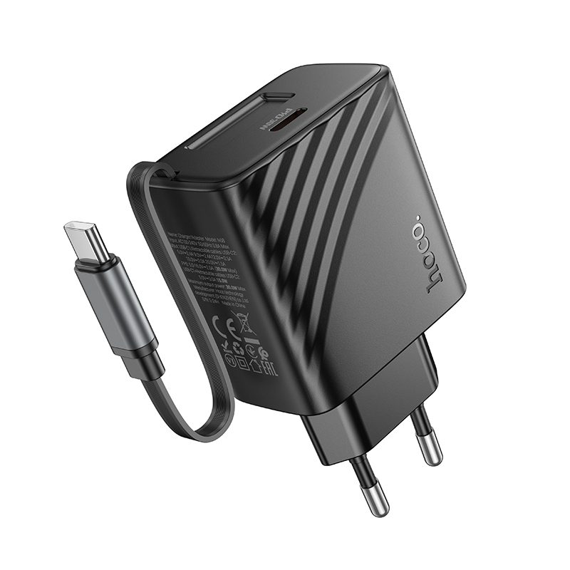 Φορτιστής Ταξιδίου Hoco N58  PD30W GaN με 1χUSB-C Θύρα και Αναδιπλούμενο Καλώδιο 65cm Μαύρος | Φορτιστές - shopin.gr