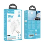 Φορτιστής Ταξιδίου Hoco N58  PD30W GaN με 1xUSB-C Θύρα και Αναδιπλούμενο Καλώδιο USB-C 65cm Λευκός | Φορτιστές - shopin.gr