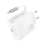 Φορτιστής Ταξιδίου Hoco N58  PD30W GaN με 1xUSB-C Θύρα και Αναδιπλούμενο Καλώδιο USB-C 65cm Λευκός | Φορτιστές - shopin.gr