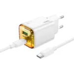 Φορτιστής Ταξιδίου Hoco N53 Monsoon Small Body GaN με 1xUSB-C PD30W και 1xUSB-A QC3.0A + Καλώδιο Φόρτισης 1m Λευκός | Φορτιστές - shopin.gr