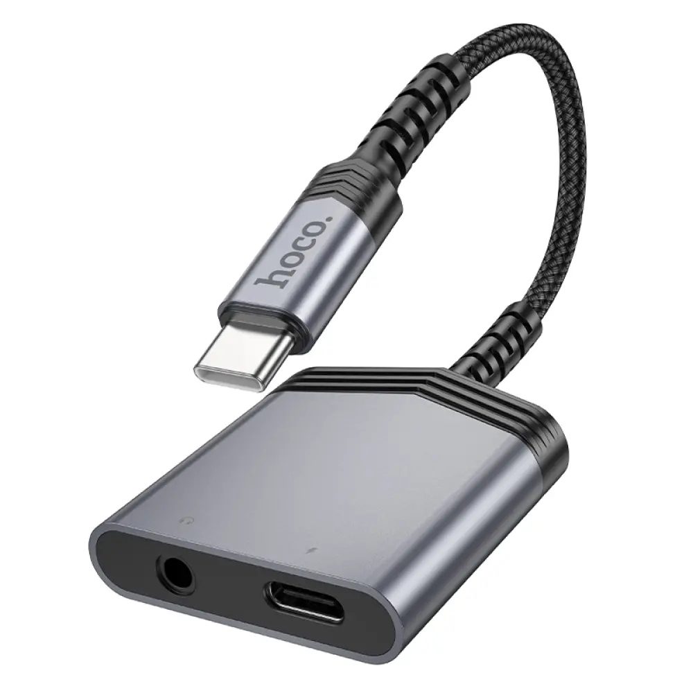 Αντάπτορας Hoco LS39 USB-C σε 1xUSB-C και 1x3.5mm για Τροφοδοσία και Ηχο Γκρί | Αντάπτορες - shopin.gr
