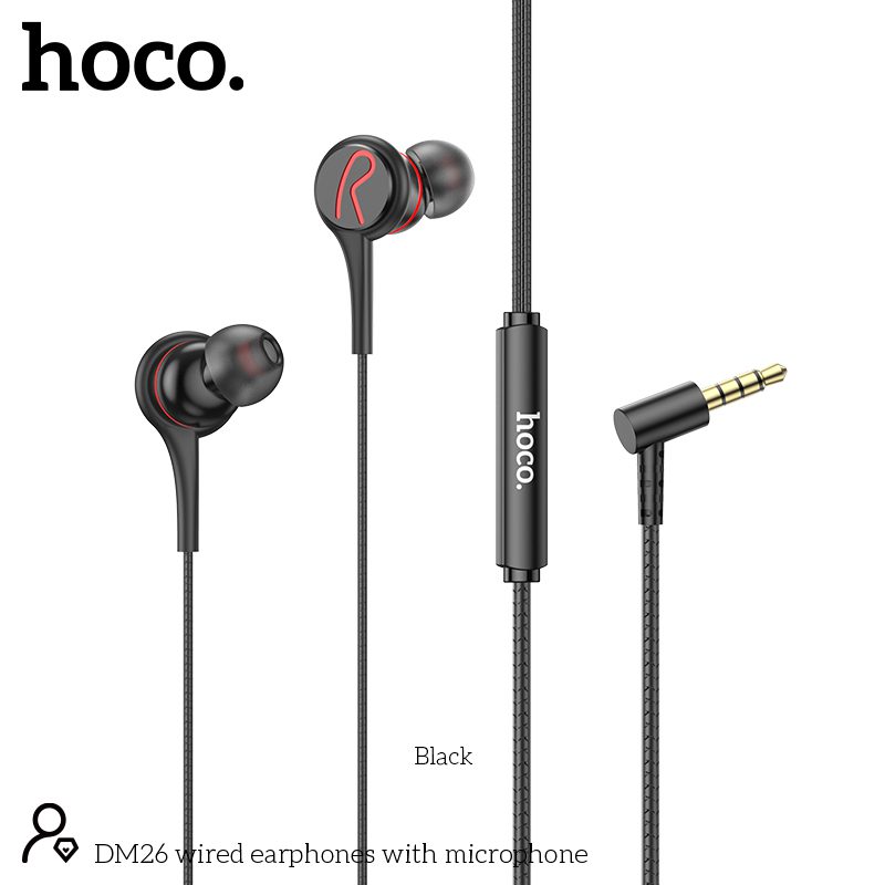 Hands Free Hoco. DM26 Earphones Stereo 3.5mm Ανάγλυφο Καλώδιο με  Elbow Design 1.2m Μαύρα | Hands Free - shopin.gr