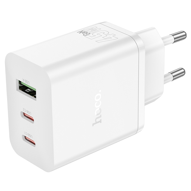 Φορτιστής Ταξιδίου Hoco N50 Scenery GaN 45W με 2 x USB-C και 1 x USB-A  Λευκός | Φορτιστές - shopin.gr