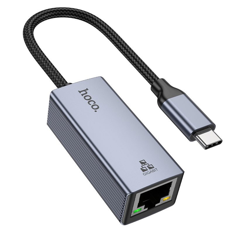Αντάπτορας  Hoco UA37 USB-C σε RJ45 OTG 10/100/1000Mbps 12cm Γκρι | Αντάπτορες - shopin.gr