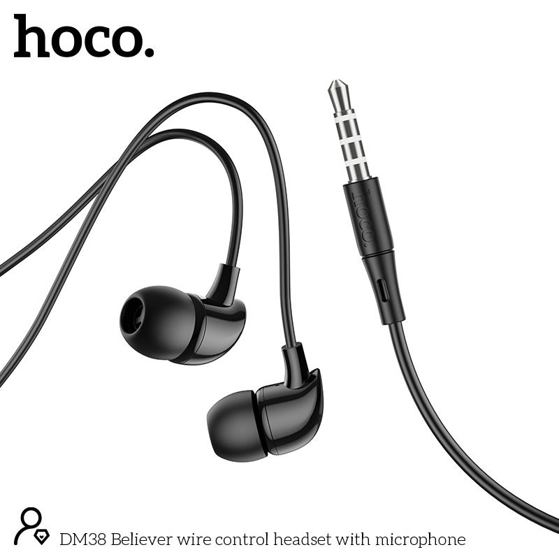 Hands Free Hoco. DM38 Believer Stereo 3.5mm με Μικρόφωνο και Πλήκτρο Λειτουργίας 1.2m  Μαύρα | Hands Free - shopin.gr