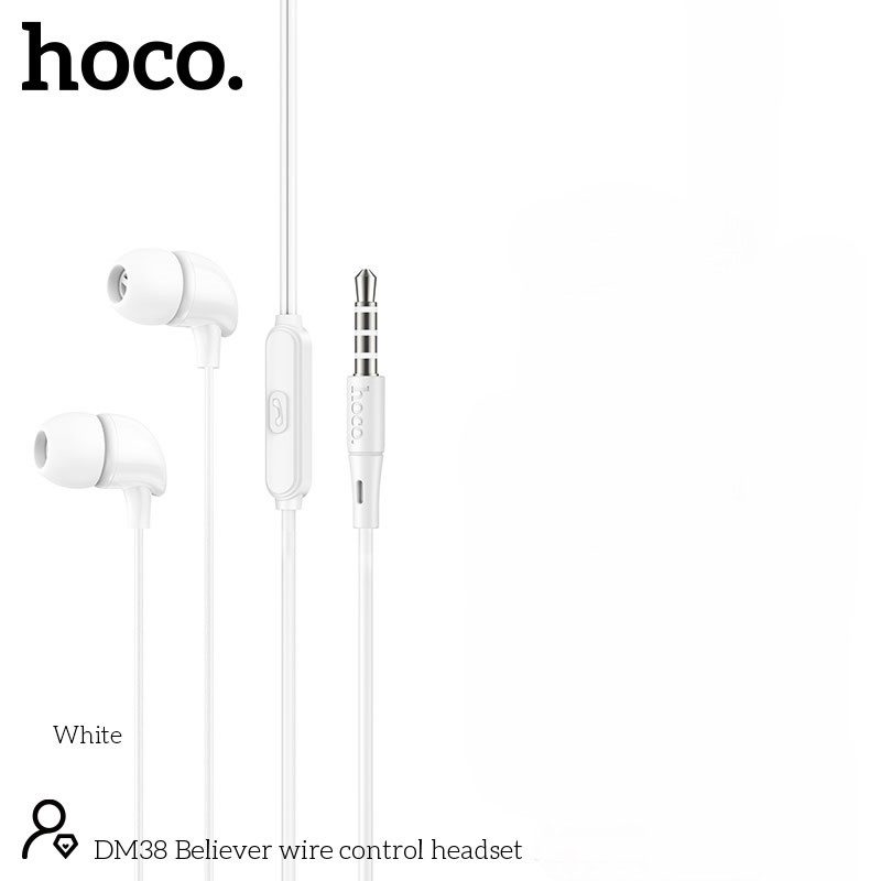 Hands Free Hoco. DM38 Believer Stereo 3.5mm με Μικρόφωνο και Πλήκτρο Λειτουργίας 1.2m Λευκά | Hands Free - shopin.gr