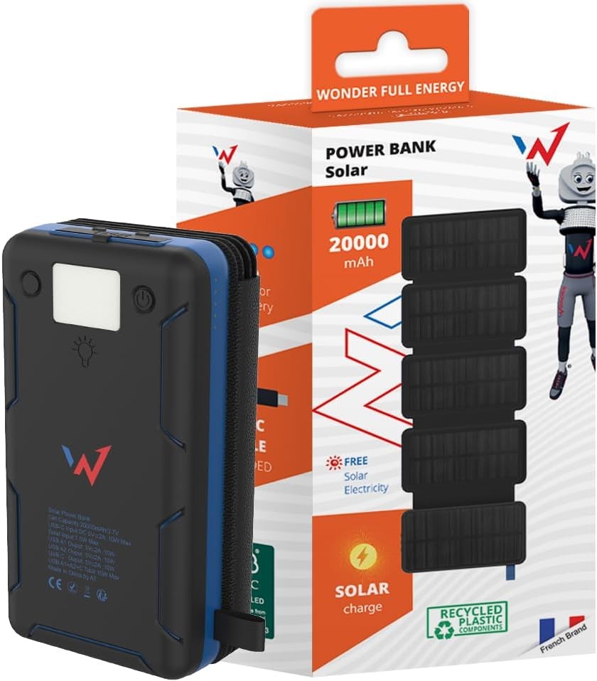 Ηλιακό Power Bank Wonder WX20S 20000mAh 5V/2A 7.5W με 5 Ηλιακά Πάνελ