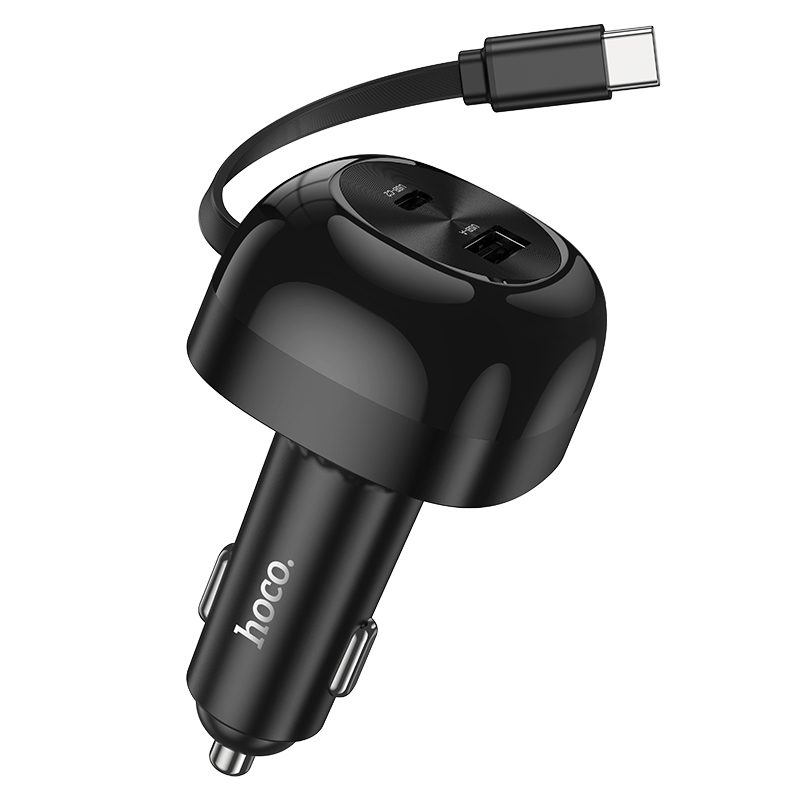 Φορτιστής Αυτοκινήτου Hoco NZ15 Unimpeded PD60W με 1x USB-C και 1x USB-A με Αναδιπλούμενο USB-C Καλώδιο 75cm Μαύρος | Φορτιστές - shopin.gr